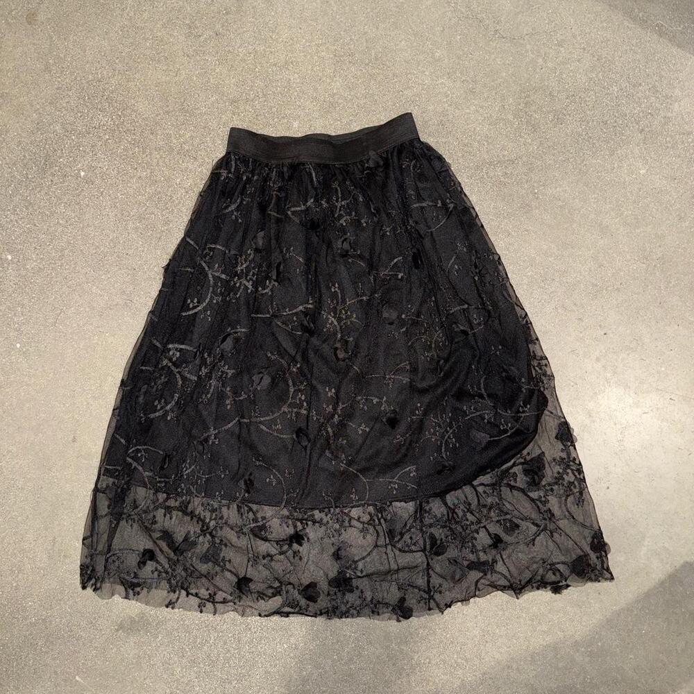 Black sheer midi skirt with